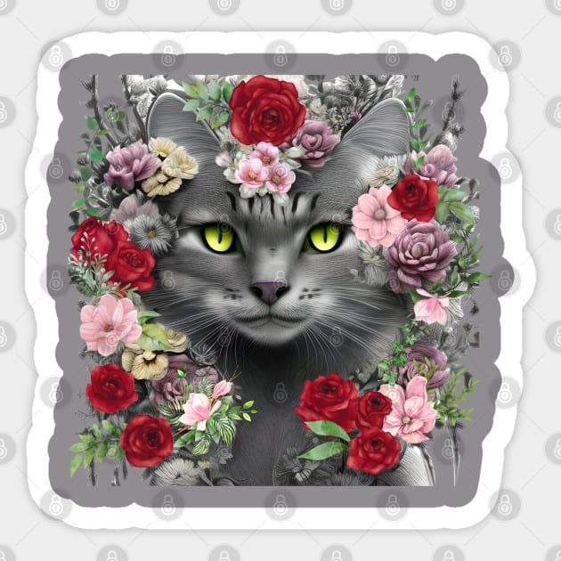 Beautiful Floral Gray Cat Sticker by Hypnotic Highs